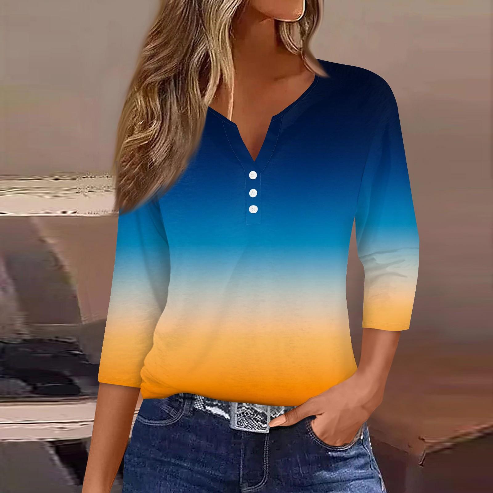 

Жен. Футболка Футболка С принтом Пуговицы Рукав 3/4Ежедневно Выходные Мода Классический Топ с v-образным вырезом Обычный