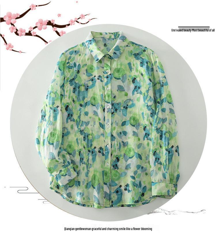Retro Floral Cotton Linen Lapel Long Sleeve Women's Shirt - 2026 Spring Collection