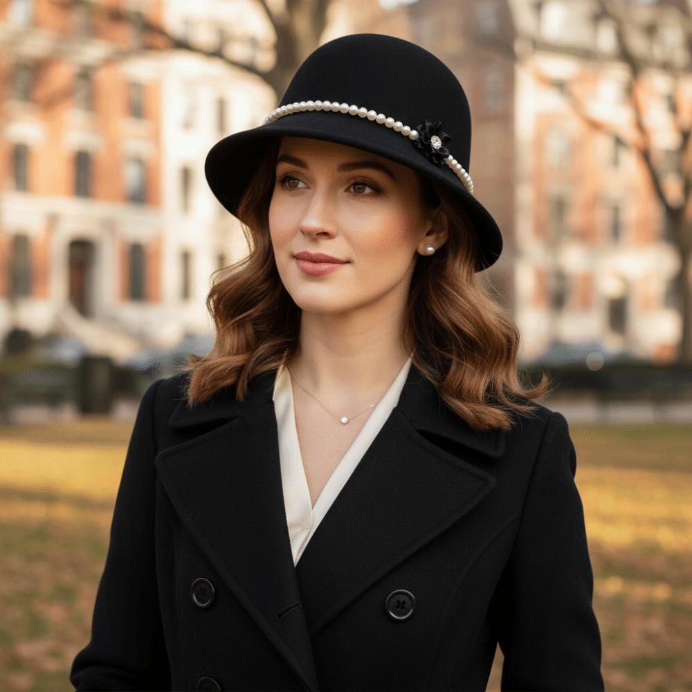 French Style Flower Topper Hat Pearl Woolen Bucket Hat Fashion Fisherman Hat Famale