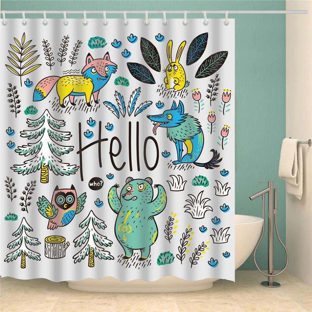 Buddha Plant Printed Bath Curtains Waterproof Polyester Fabric Bathroom Shower Curtain Screen with Hooks Bathroom Curtains