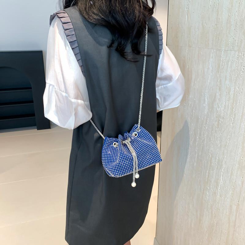 Trendy Rhinestone Bucket Bag Stylish Chic Handbag With Adjustable Single Strap