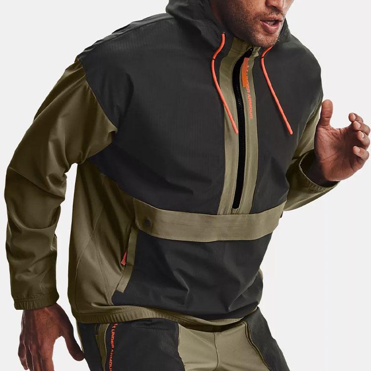 Under Armour Popover Woven Training Color Block Hoodie Men Hoodies Green 1366188-361