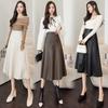 Leather Skirt for Women High Waisted A-line Knee-length Skirt with Big Swing