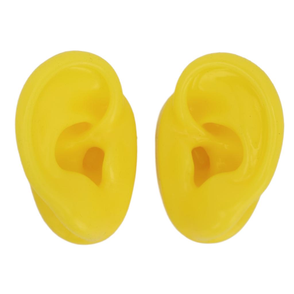 2PCS Silicone Ear Model Soft Tough Bubble Free Yellow Waterproof Ear Displays Mould for Hospital