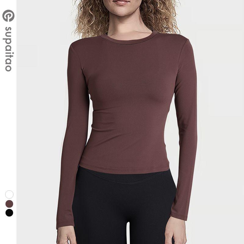 

Clearance Non-Exchangeable Non-Returnable] Yoga Clothing Top Long Sleeves Slimming Workout Clothes Outwear Quick-Drying Brushed Sports T-Shirt Women Espresso S/4