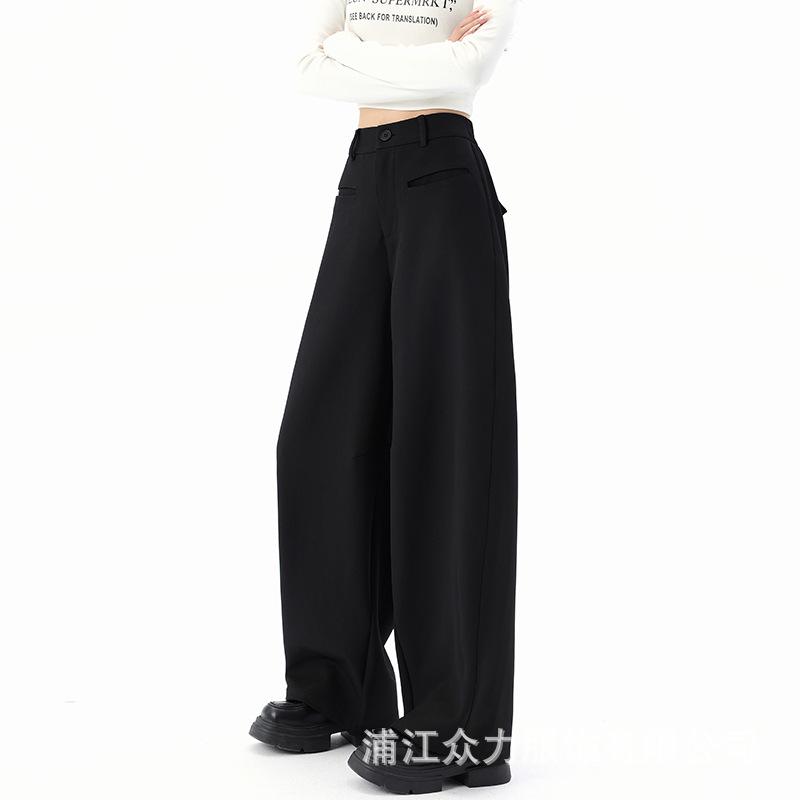 

suit wide-leg pants women s autumn new high-waisted thin drape high-end casual straight mopping pants S чёрный