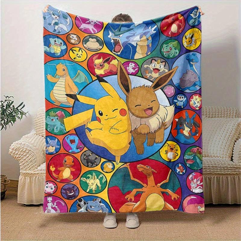 

1pc, Pokemon Pikachu & Eevee Circular Patterned Throw Blanket, Perfect for Home Decor, Couch Cover, Outdoor Use, Travel, Camping, Car, Beach, Office N 130x150cm