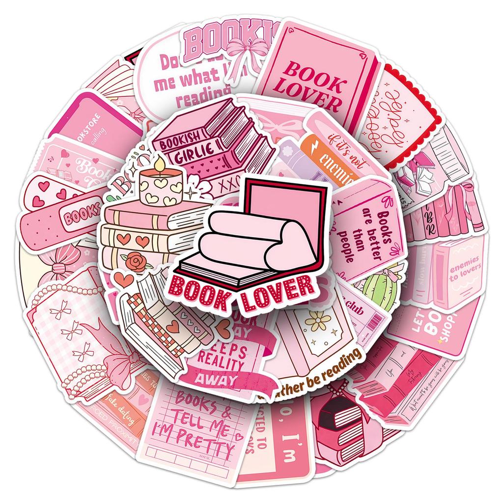50 Pink Girly Creative Waterproof Stickers for Earphones, Water Bottles, and Refrigerators