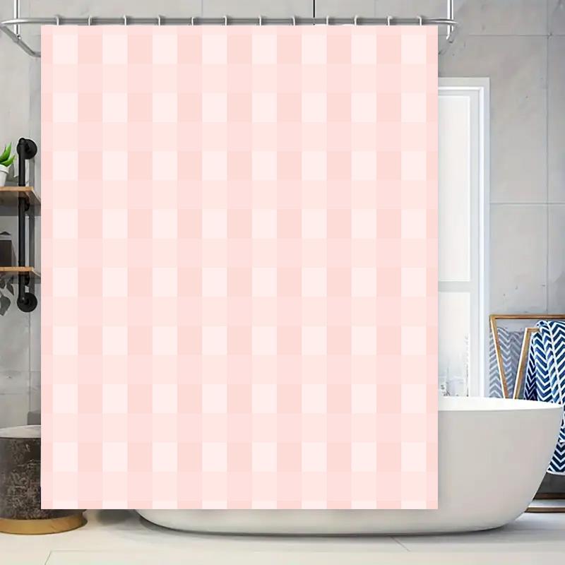 

Pink Checkered Shower Curtain Waterproof Bath Rug Decorative Liner For Bathtub Home Bathroom Decoration Pink White 180 X 245Cm ( W60H190(CM)-1 Pcs