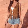 Damen S Wildleder Fransen Offene Vorderseite Mittellange Weste Cardigan