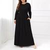Rochie de damă culoare uni casual cu cravată în talie mânecă lungă gât rotund mărime plus rochie lungă