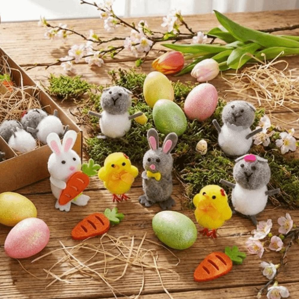 Handcrafted Happy Easter Easter Eggs Chick Ornament Realistic Cute Rabbit Figurine Handmade Bunny Chicken DIY Decoration