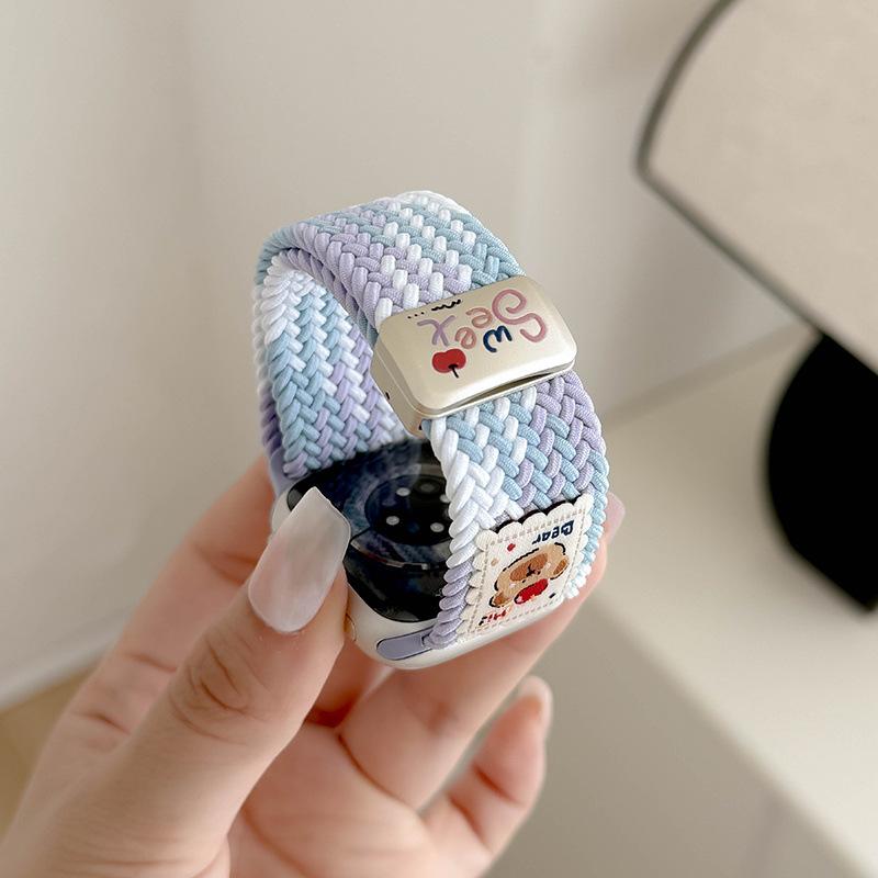 Applicable to iwatch10th generation cute bear nylon woven magnetic strap applewatch new s9/876SE