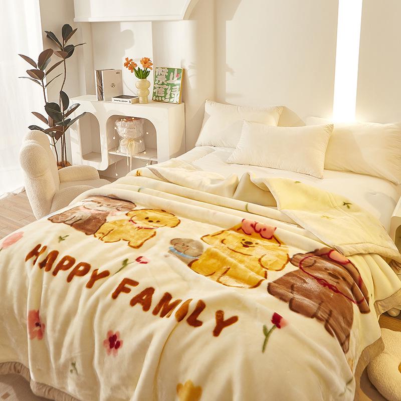 Double-Sided Coral Fleece Raschel Blanket - Thickened Velvet Cover for Autumn & Winter, Perfect Wedding Gift