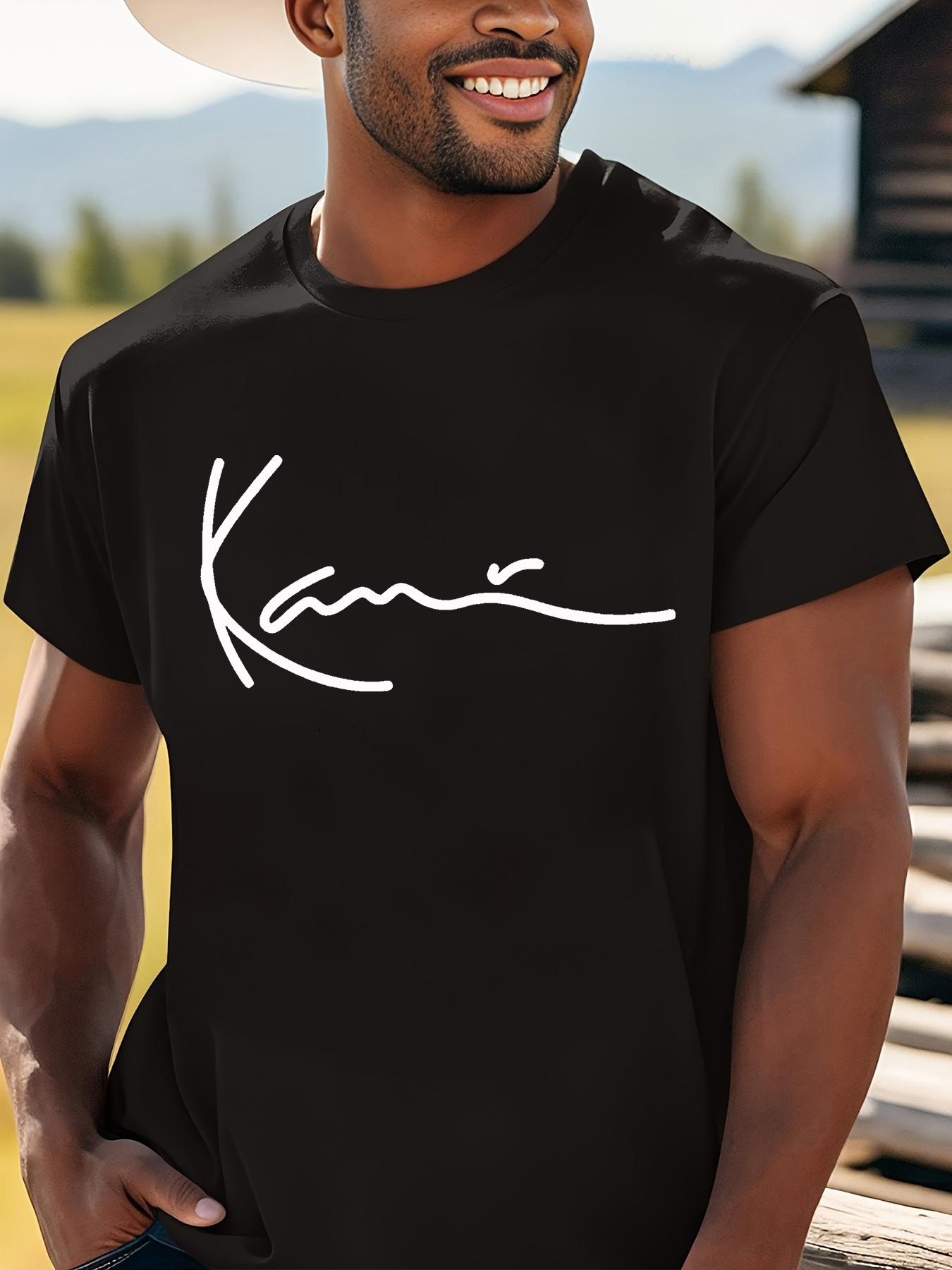 Casual Short Sleeve T-shirt - Black with White Cursive Kama Print M