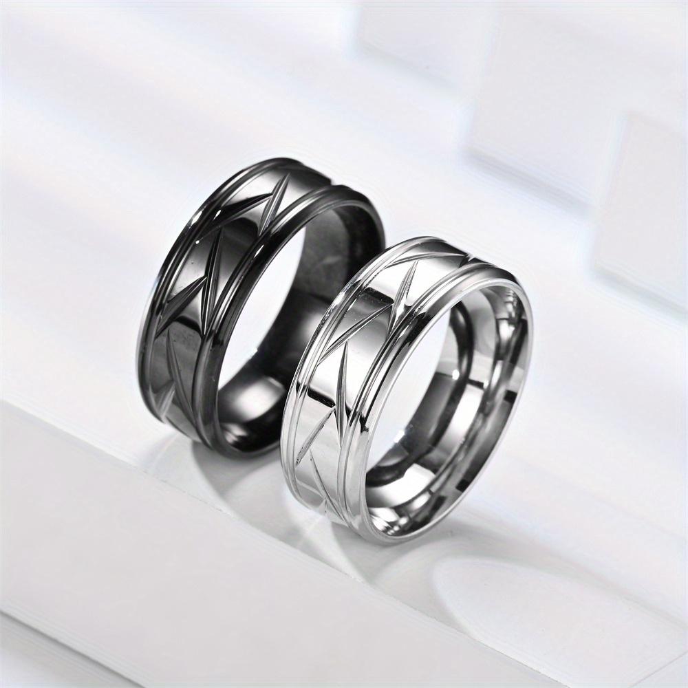 1Pc Stylish and Unique Stepped Design Striped Titanium Steel Ring