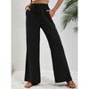New Women's Solid Color Floor-Length Wide Leg Pants, Elastic Waist with Drawstring, Casual Versatile Trousers for Spring Summer