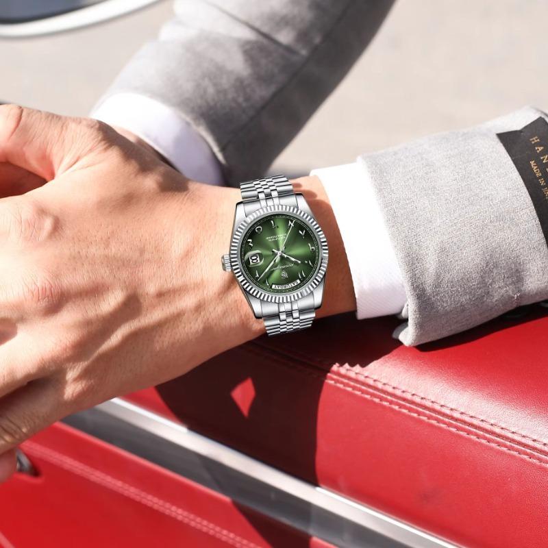 POEDAGAR Fashion High Quality Men Clock Waterproof Date Week Watch for Man Stainless Steel Luxury Quartz Watches + Box