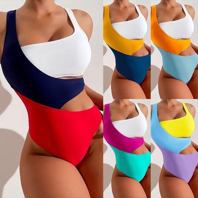 Women Bikini Sexy High Waist Bathing Suit Beach Swimwear Contrasting One-piece Female Summer Swimsuit