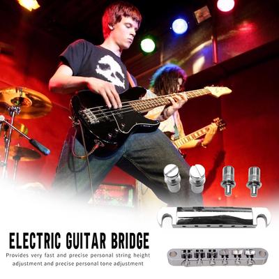 Electric Guitar Bridge with Studs Locking Roller Saddle Metal Tailpiece Roller Saddle Bridge Rustproof for LP Les Paul SG Guitar