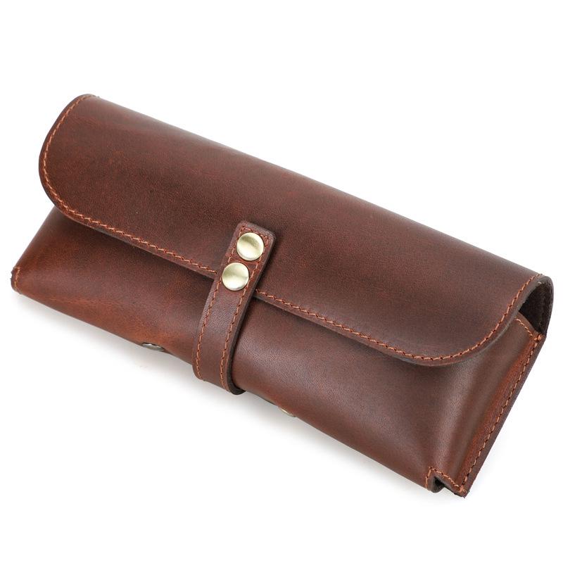 Retro Genuine Leather Sunglasses Case - Crazy Horse Cowhide Travel Glasses Storage Box
