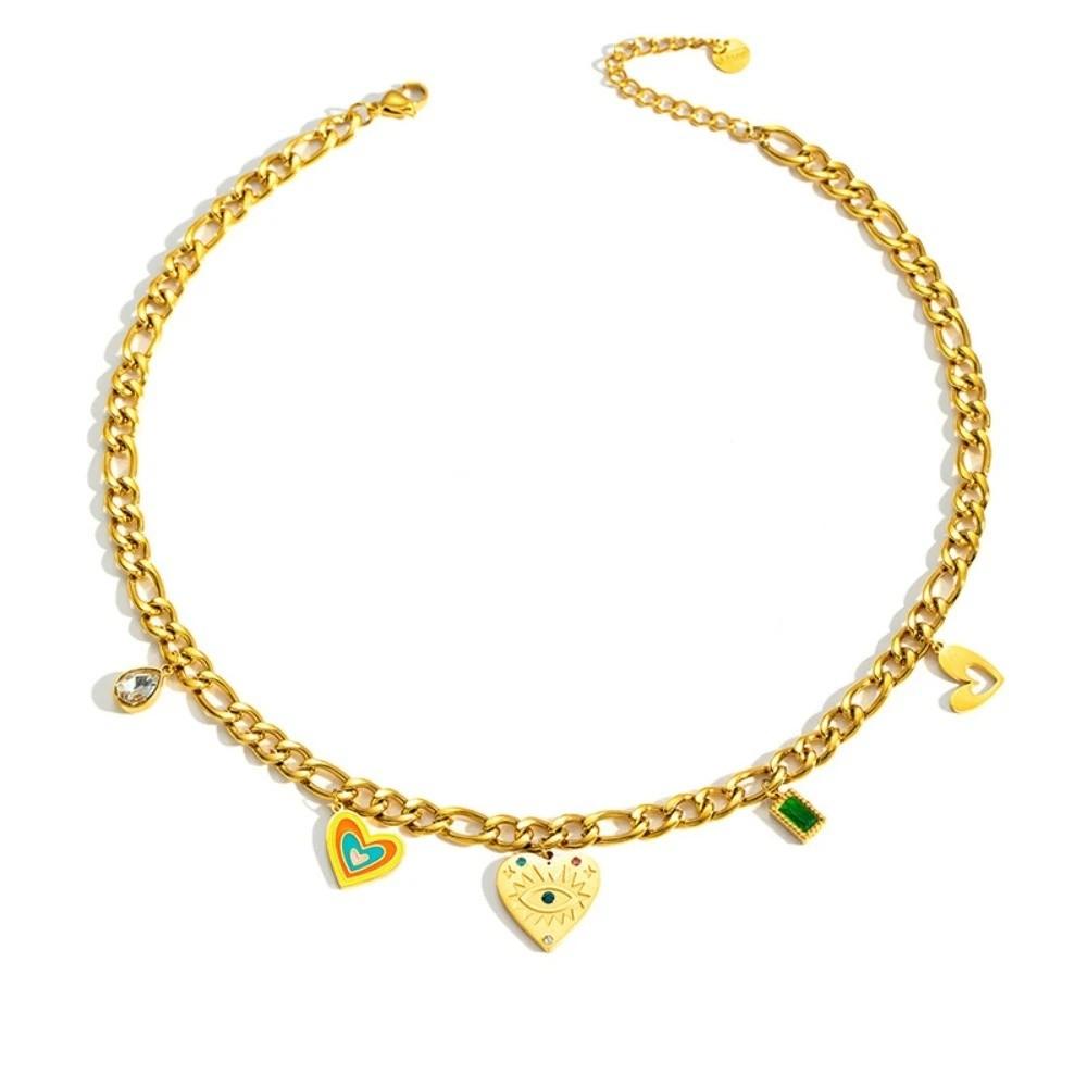 18 K Gold Plated Pendant Necklace Stainless Steel Choker Necklaces Charm Chain Women's Jewelry