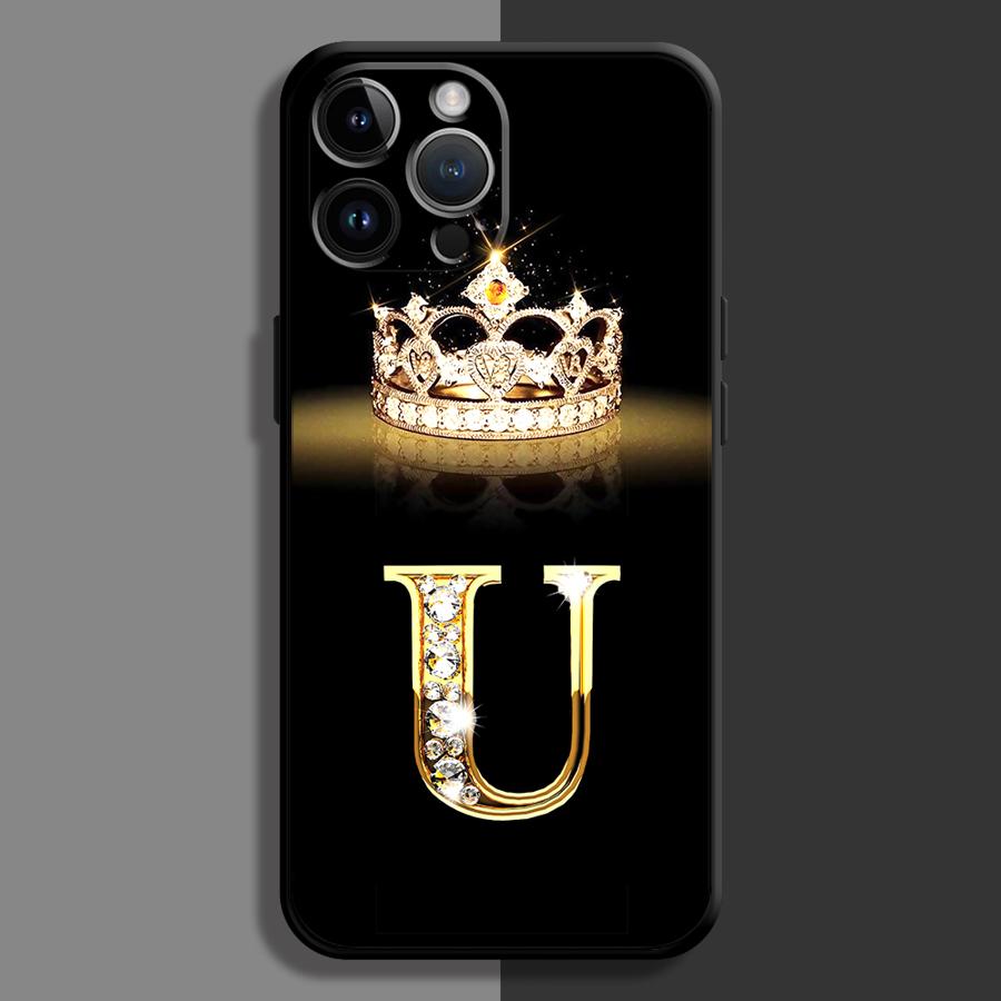 Diamond Crown Letter Capa Phone Case for iPhone 16 15 14 13 12 11 Plus 16 15 14 13 12 11 Pro Max 13 12 Mini XS Max 7 8 16e Cover