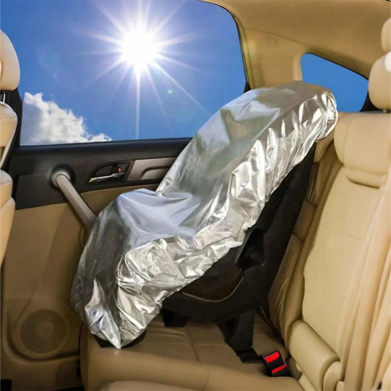 Car Seat Sunshade:PET Aluminized Film Heat/UV Protection Dust/Water Resistant Washable Elastic Edges Fits Seats&Steering Wheels