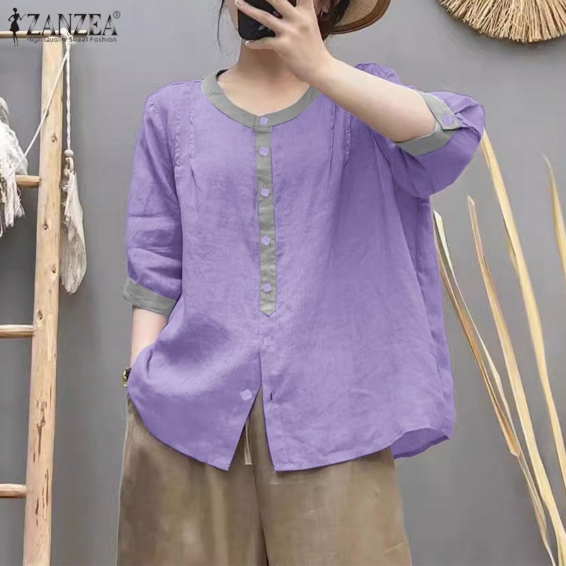 ZANZEA Women Casual Round Neck Loose Half Sleeve Blouse