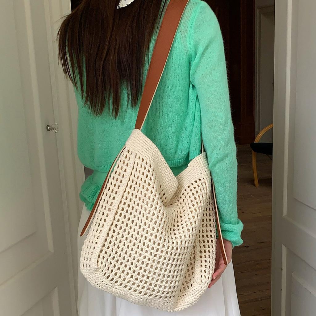 Woven Bag - Large Capacity Beach Vacation Sandbag - Single Shoulder Crossbody Tote Bag Casually