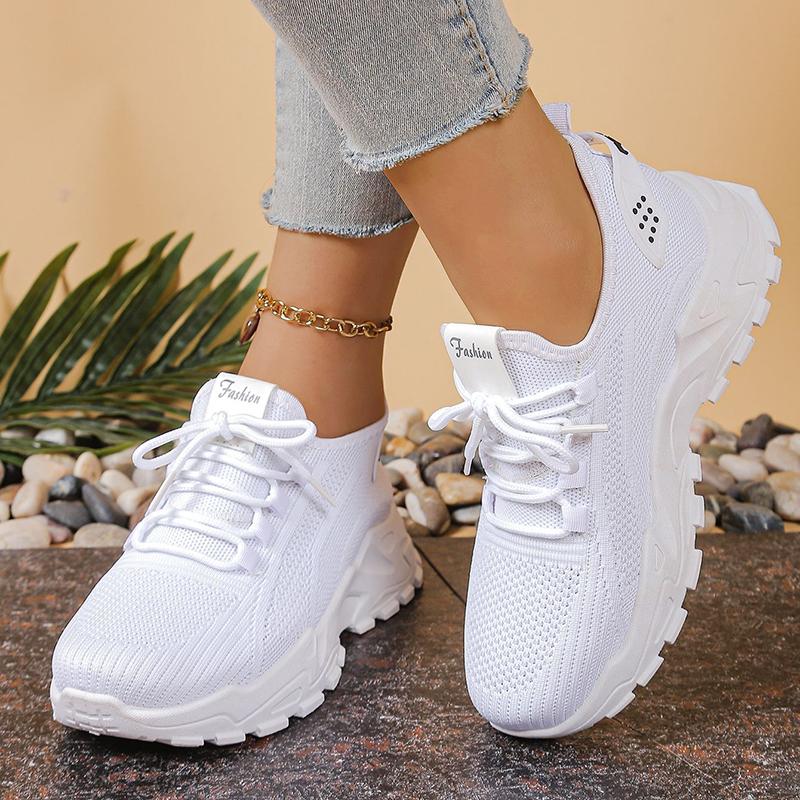 Fashion Fashion Knitted White Sneakers for Women Summer Mesh Breathable Platform Sports Shoes Woman Thick Bottom Non Slip Running Shoes