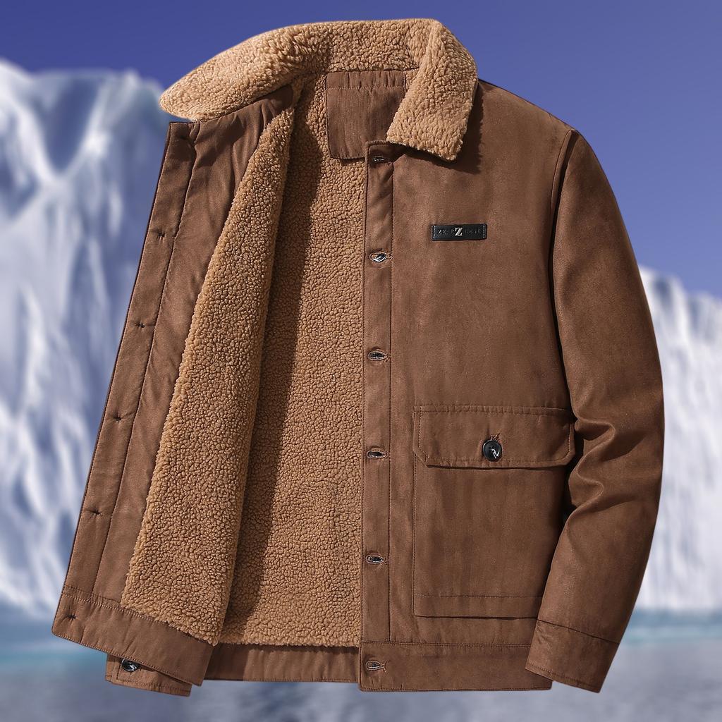 Heren Casual Multi-pocket Suède Fleece-gevoerd Rits-sluiting Opstaande Kraag Warme Jas