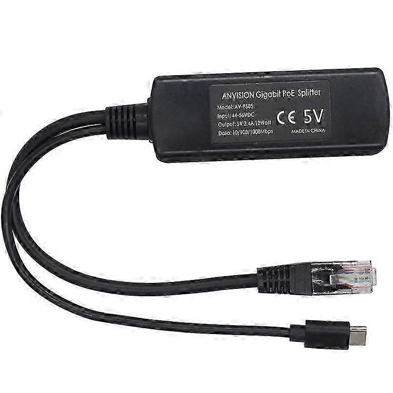 2-Pack 5V Gigabit PoE Splitter, USB Type C, 48V to 5V 2.4A Adaper, IEEE 802.3Af Compliant