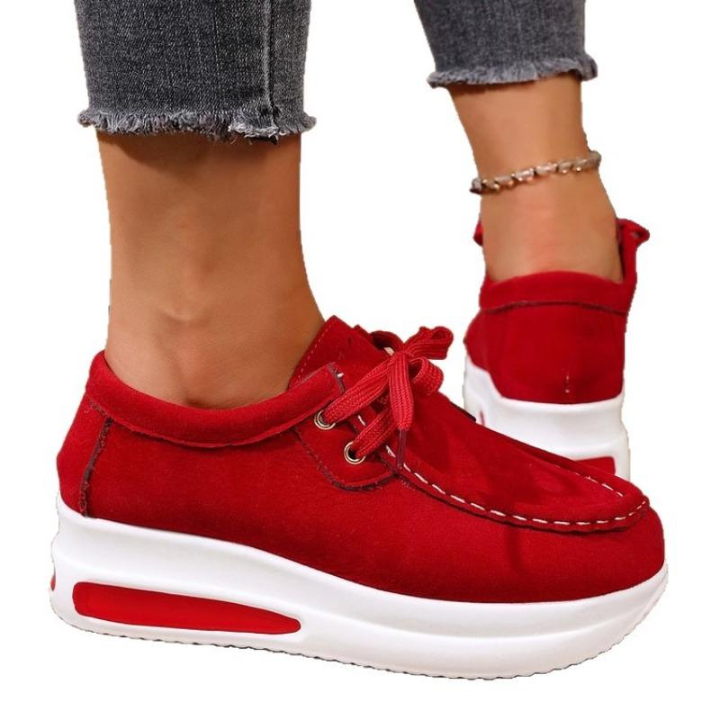 Women's Wide Width Lace-Up Flats, European Style Wedge Heels, Autumn Casual Shoes for Women