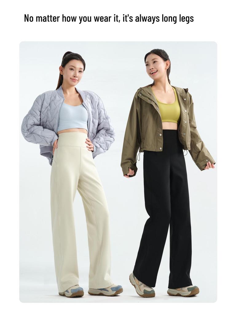 Women's High-Waist Fleece-Lined Yoga Pants: Loose Straight-Leg, Slimming, Ideal for Running, Training, and Autumn/Winter Warmth.