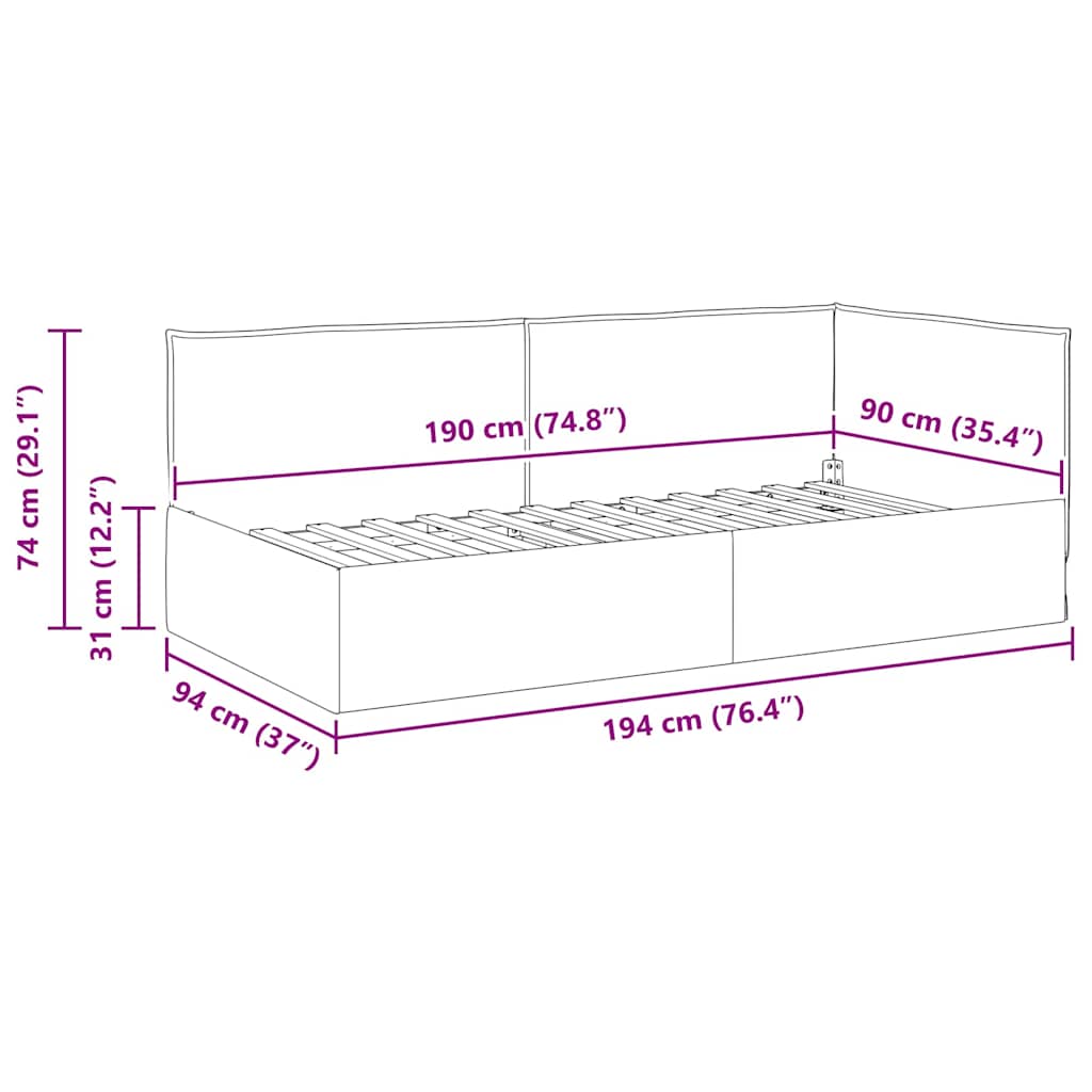L shaped bed frame with headboard cream 90 x 190 cm fabric