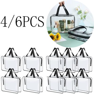 4/6Pcs Clear PVC Toy Organizing Bags Large Capacity Waterproof Cosmetics Storage Bags with Zipper for Travel Washing Household