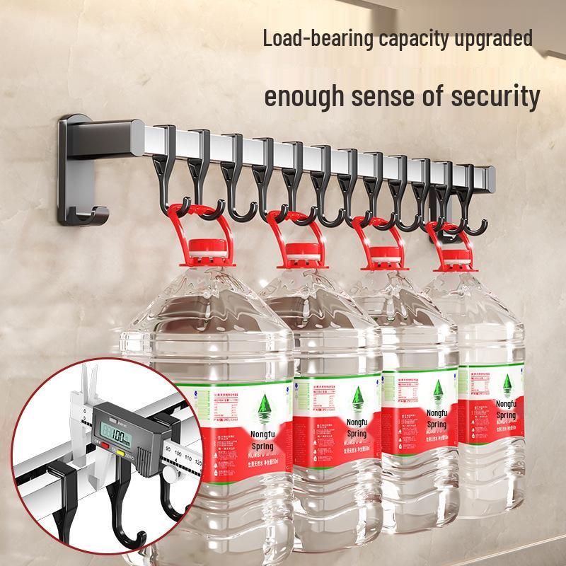 Black Traceless Adhesive Kitchen Storage Rack: Punch-Free Wall-Mounted Pot Lid, Knife Holder, Multi-Functional Hooks