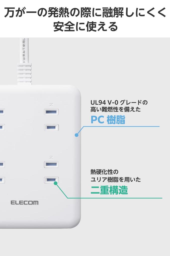 Elecom Skjøteledning med PD 1 x 2 x 8 AC Lyn Støvbeskyttelse USB, 20W, Kompatibel, Type-C 1, USB-A 2, Stikkontakter, 1,5m, Beskyttelse, Lukker, Hvit,