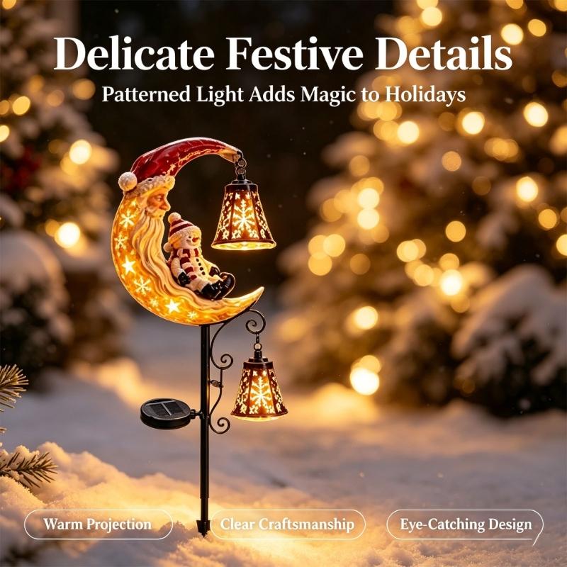 Moon Holiday Figure Garden Stake Light for Christmas Yard Styling, Solar Outdoor Accent with Warm Light for Lawn Spots and Entry Views