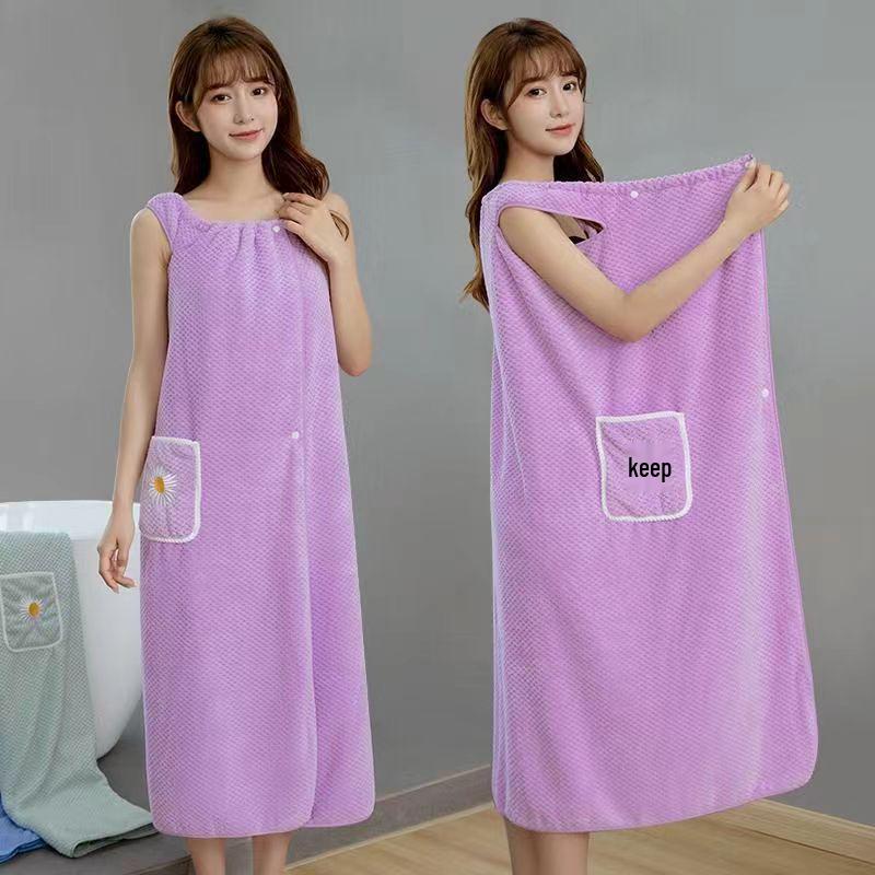 Plus Size Women's Wearable Towel Robe - Strappy, Absorbent Bathrobe for Home Use