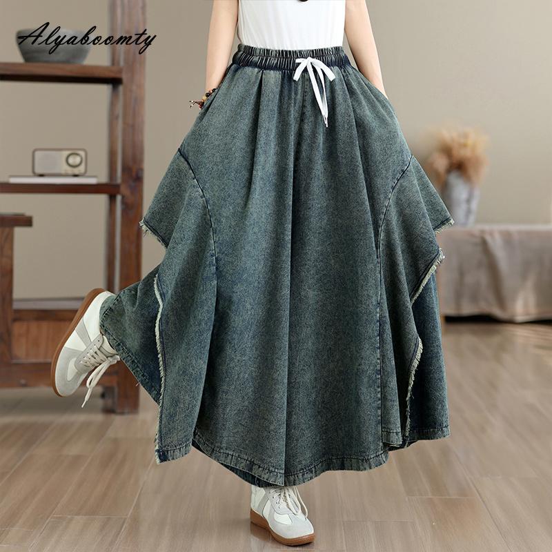 Jeans de Pierna Ancha para Mujer Talla Grande Primavera Verano Cintura Alta Cordón Holgados Culottes de Mezclilla Pa… Más