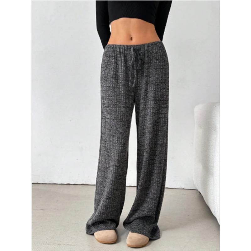 Striped Printed Long Pants Women's Casual Lace Up Pants High Street Fashion Elegant Autumn Straight Leg Pants