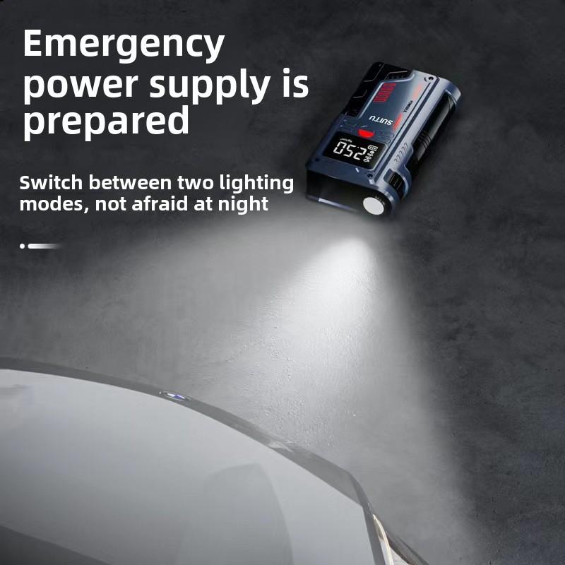 Portable Car Air Compressor Pump Jump Starter 12V 120W Digital Tire Inflator with Emergency Power Bank, Battery Booster and LED Light