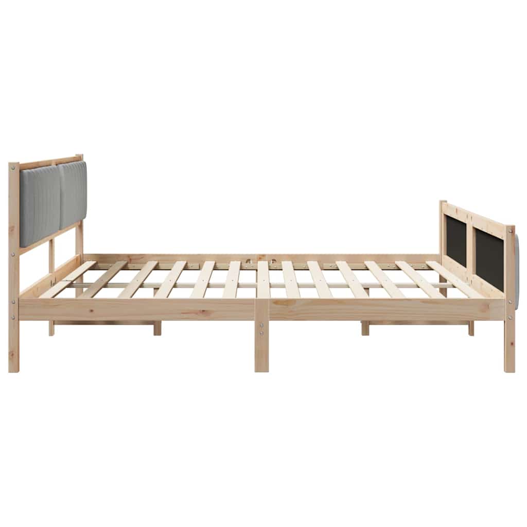 Brown and Light Grey Bed Frame 200 X 200 Cm Solid Pine Wood