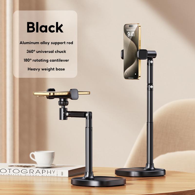 

MoZhao Phone Desktop Stand Live Broadcast Overhead Adjustable Lifting Telescopic Selfie Rotating Aluminum Alloy Support Frame чорний