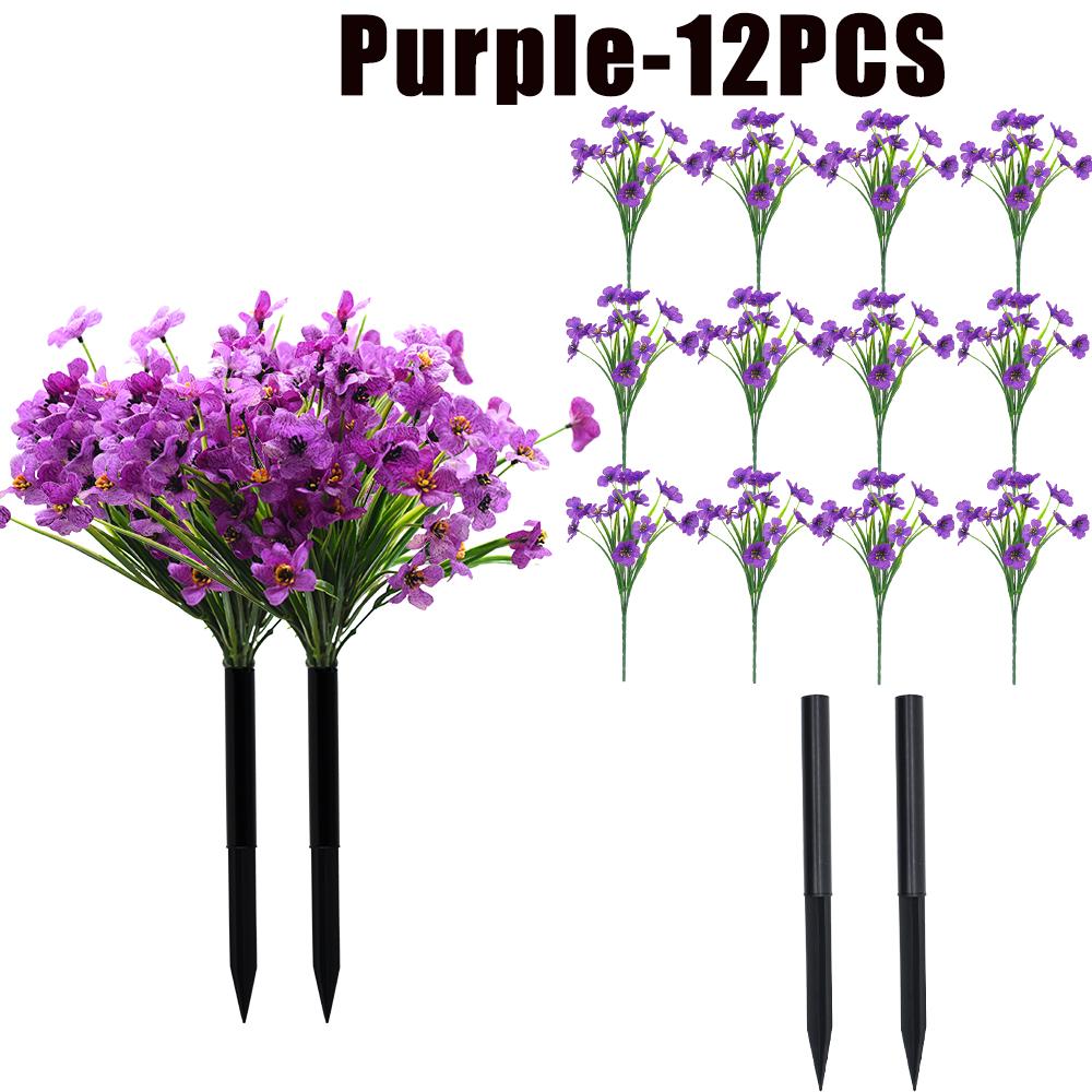Artificial Violet Flowers Fake Spring Grass Faux Plants for Wedding Garden Decor Outdoor Artificial Floral Home Decoration