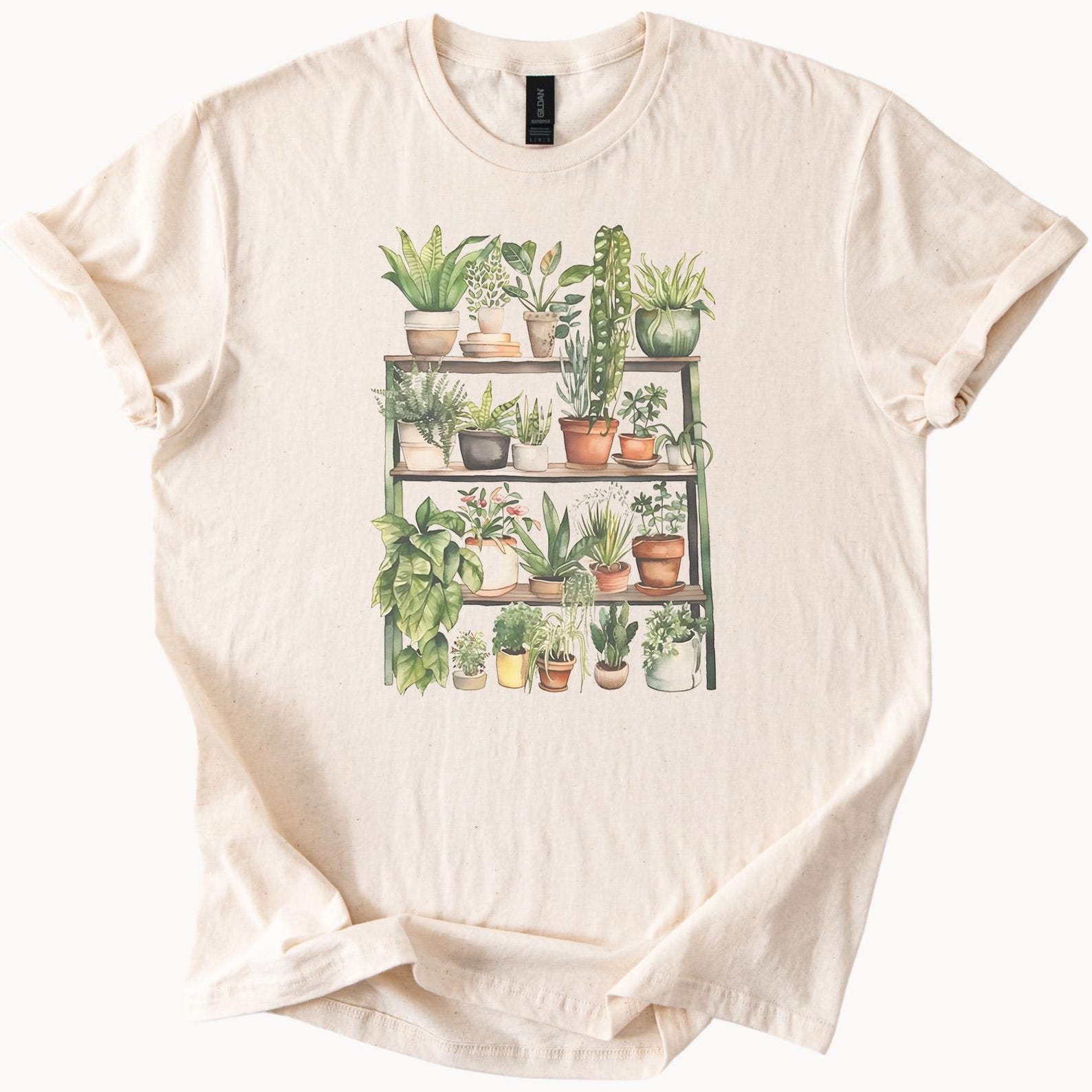 Houseplant Shelf Graphic Tee Botanical Potted Plants Shirt Garden Lover Gift Plant Mom Aesthetic Greenery Art TShirt Nature Lover 110