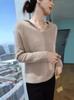 Women's Loose V-Neck Wool Hooded Sweatshirt: Autumn & Winter Long Sleeve Pullover Sweater Hoodie