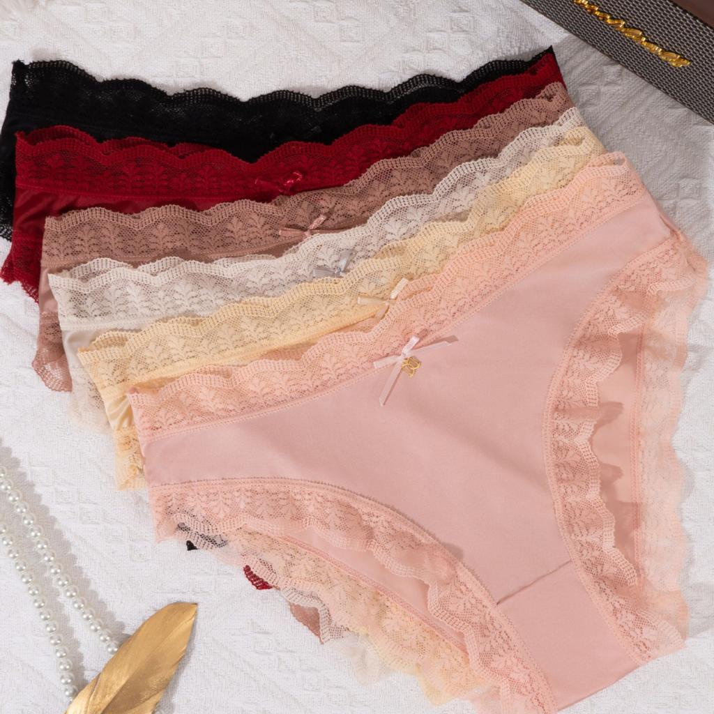 6pcs Female Summer Thin Pure Desire Sexy Lace Satin Transparent No Mark Comfortable Briefs